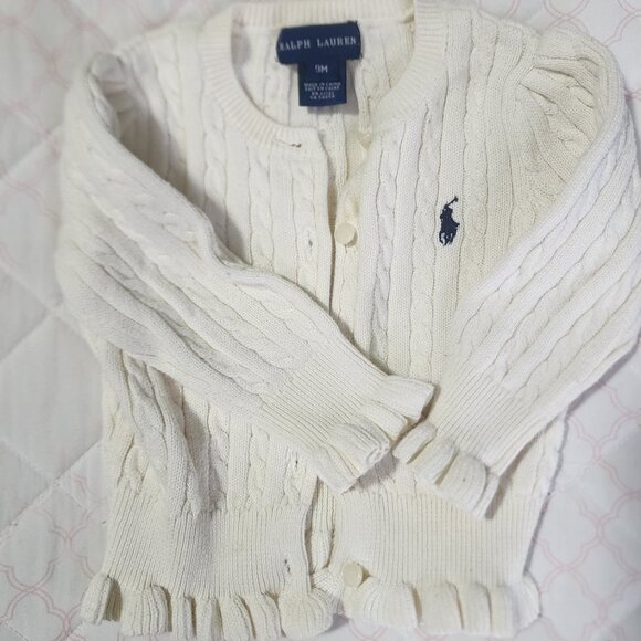 Ruffled cardigan baby girl 9M in beige - Picture 2 of 2